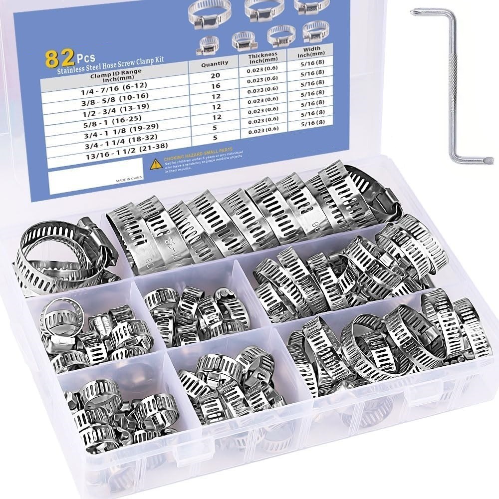 Hose Clamp Assorted - 82Pcs Hose Clamp Assortment Stainless Steel