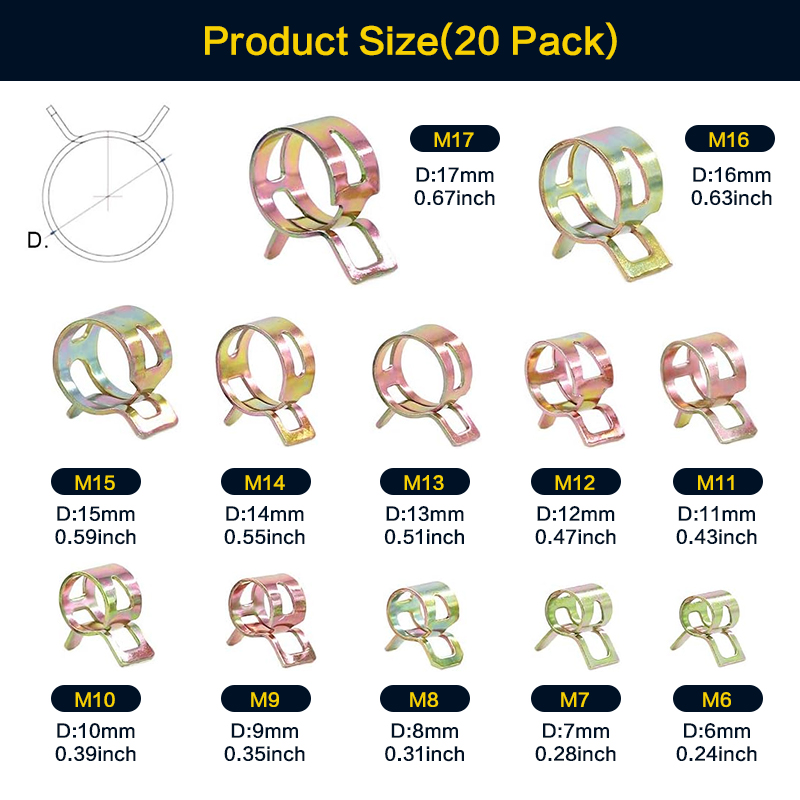 20 Pcs 6-17mm Spring Hose Clam - Hose Clamp Assorted ulasan dan harga